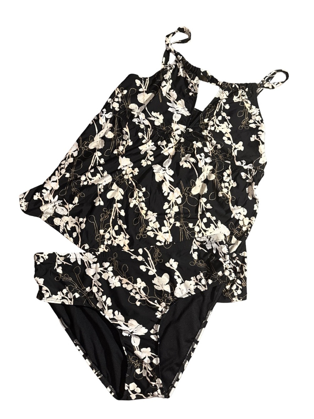 Alex Marie Black and Cream Floral Tankini Swim Set size 16